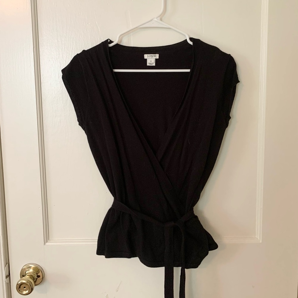 J.Crew Black Wrap Short Sleeve Sweater, XS.